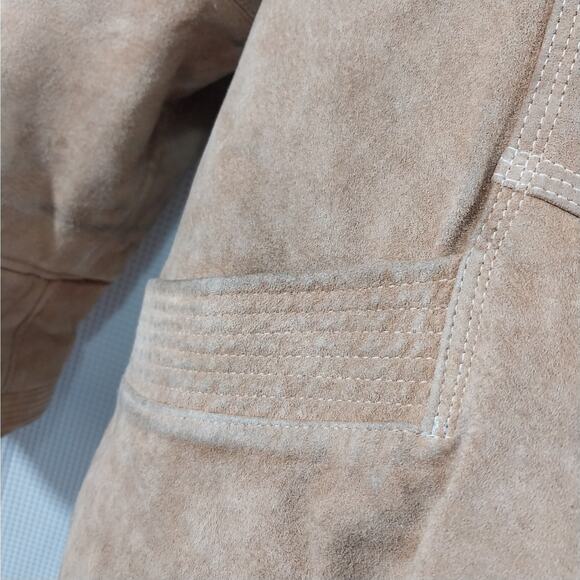 WINLIT! LUXE FAWN BEIGE/TAN GENUINE SUEDE LEATHER SHERPA, HOODIE COAT! SZ M - Picture 14 of 16